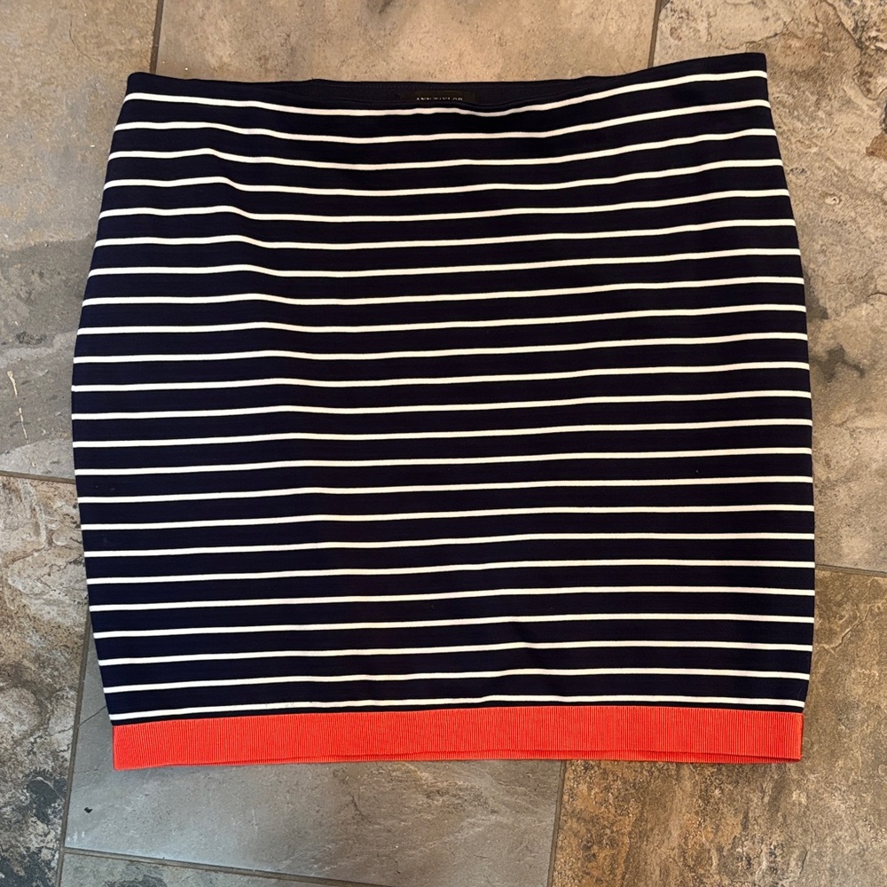 Striped Navy and White Skirt with Red Hem